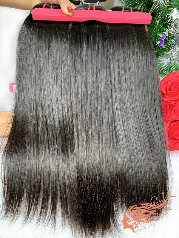 Csqueen Mink hair Straight Hair 2 Bundles with 4 * 4 Transparent lace Closure Virgin Hair